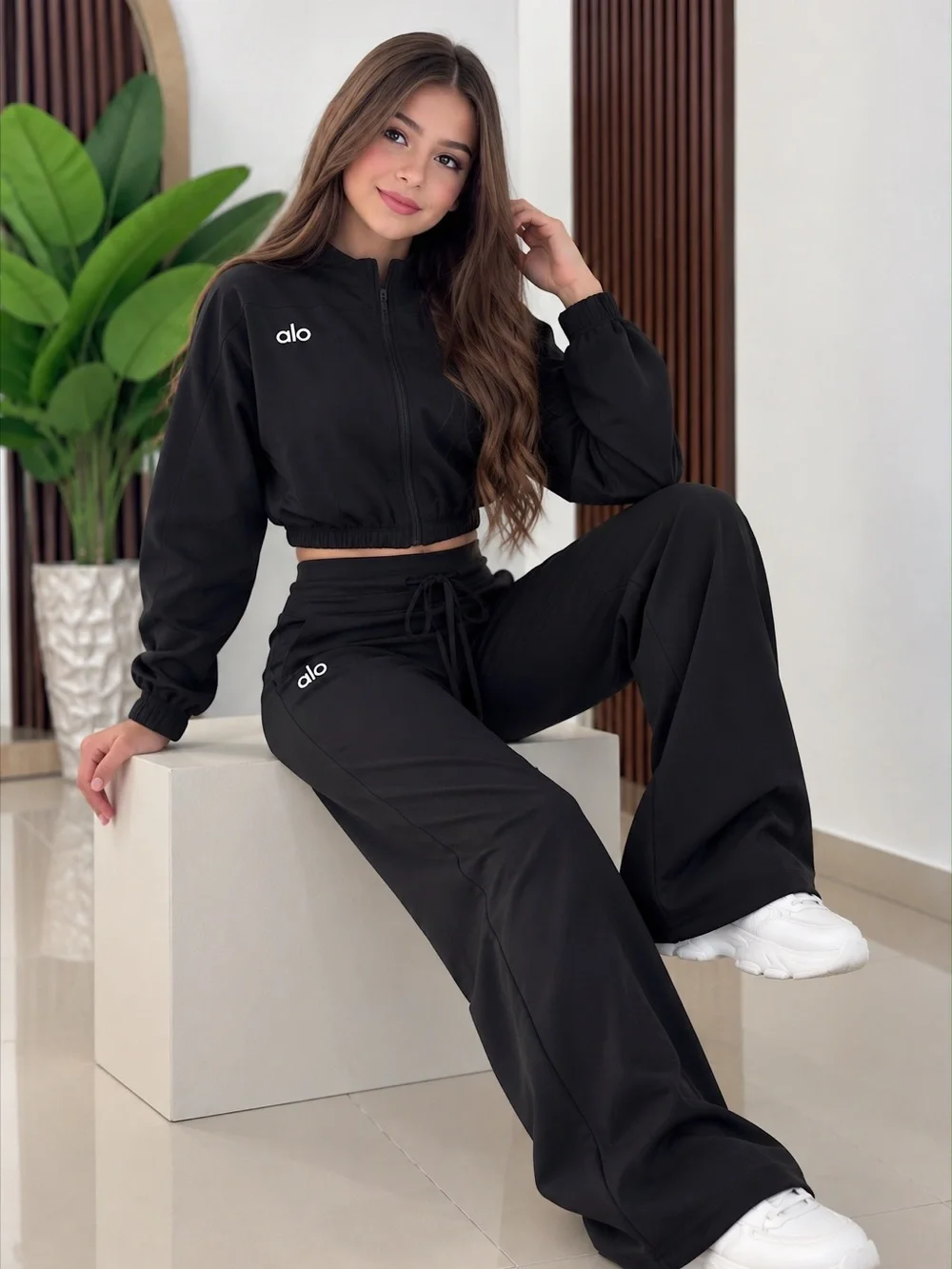 ALO Yoga Black Wide-Leg Track Pants